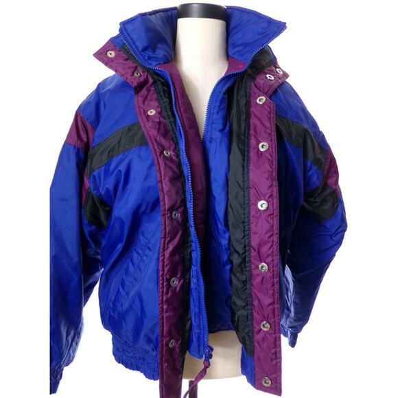 Vintage 80s Alpine Ski Puffy Jacket Coat Blue Purple Womens Extra Large XL Retro - Picture 4 of 4